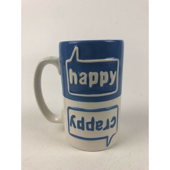 HMK HAPPY CRAPPY Cup Mug Bi Color Blue And White 8 oz *New* - Picture 3 of 11